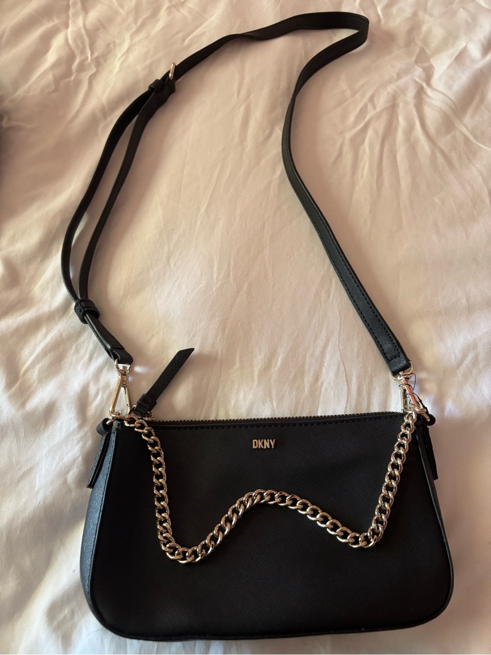 DKNY Black Crossbody Bag with Chain Detail